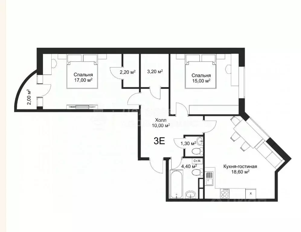 2-к кв. Новгородская область, Великий Новгород Речная ул., 18к1 (71.7 ... - Фото 1