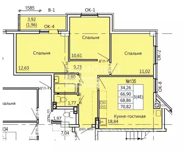 3-к кв. Курская область, Курск Театральная ул., 14 (70.2 м) - Фото 1