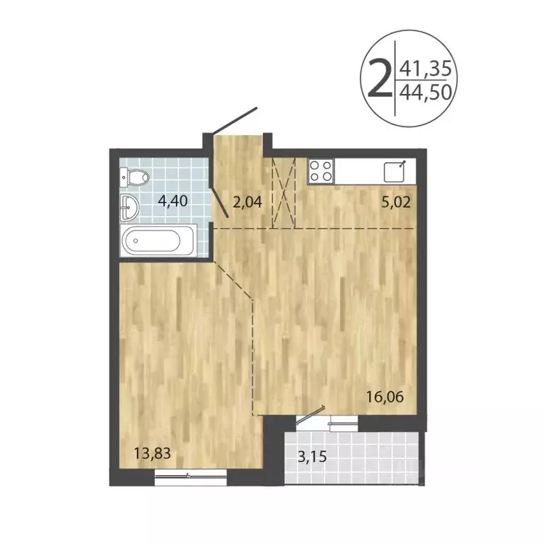 2-к кв. Иркутская область, Иркутск Лермонтов парк жилой комплекс (44.5 ... - Фото 1