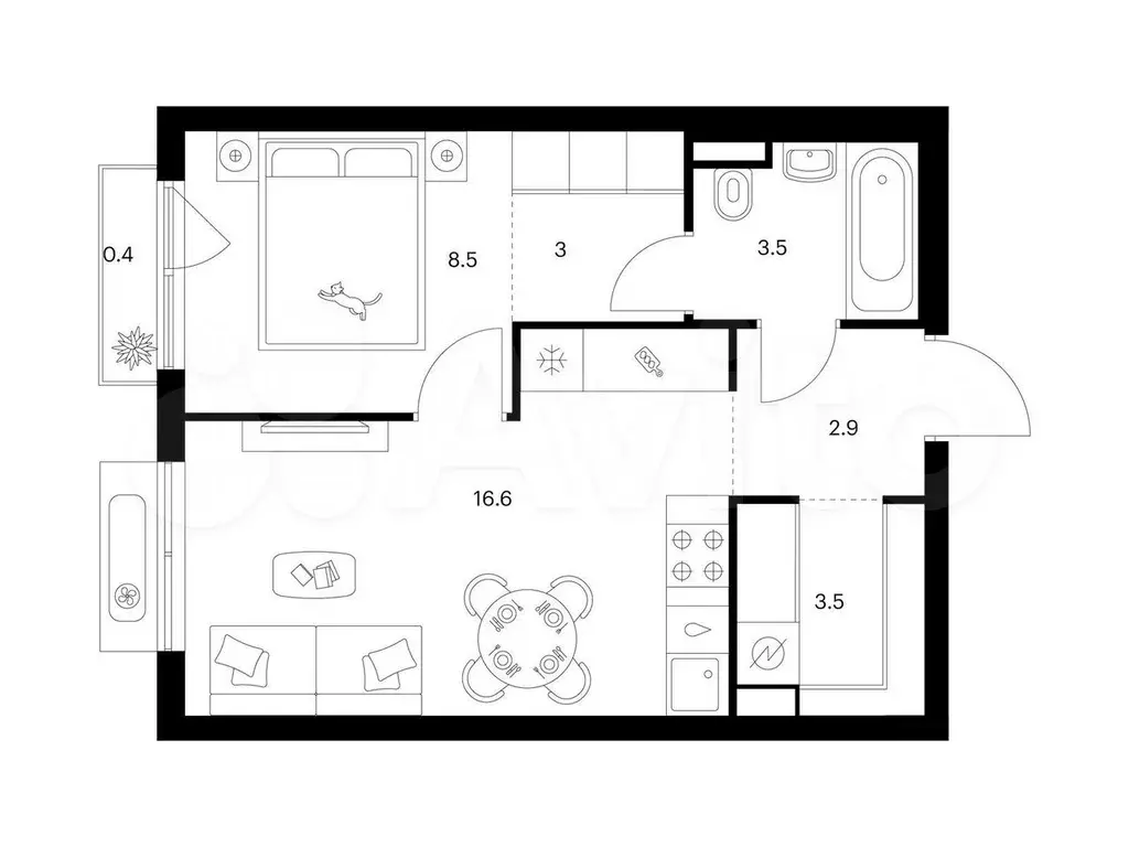 1-к. квартира, 38,4 м, 7/9 эт. - Фото 0