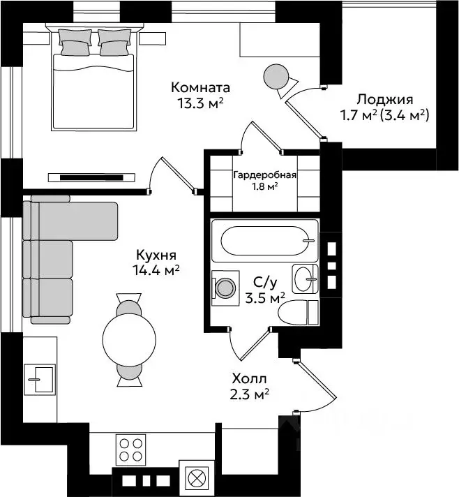 1-к кв. Калининградская область, Гурьевск Пражский жилой комплекс ... - Фото 1