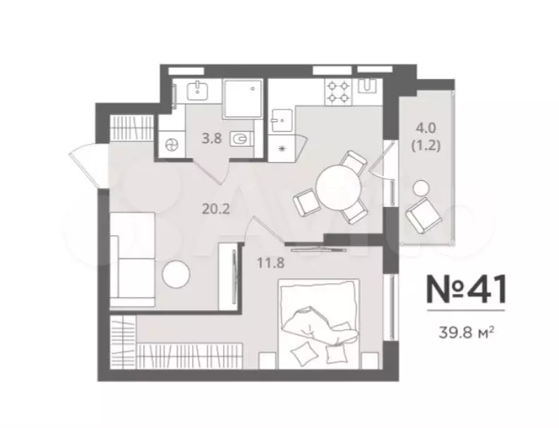 1-к. квартира, 39,8 м, 3/7 эт. - Фото 1