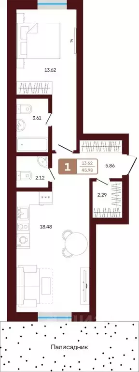 1-к кв. Башкортостан, Иглинский район, с. Акбердино  (45.98 м) - Фото 1