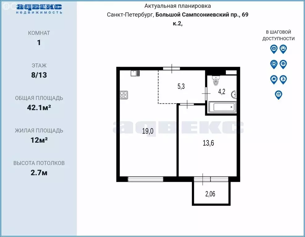 1-комнатная квартира: Санкт-Петербург, Большой Сампсониевский ... - Фото 1