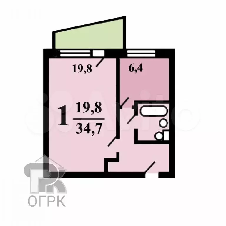 1-к. квартира, 34,8 м, 3/9 эт. - Фото 0