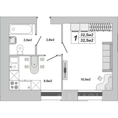 1-к кв. Тамбовская область, Тамбов ул. Чичерина, 7/3 (32.5 м) - Фото 0
