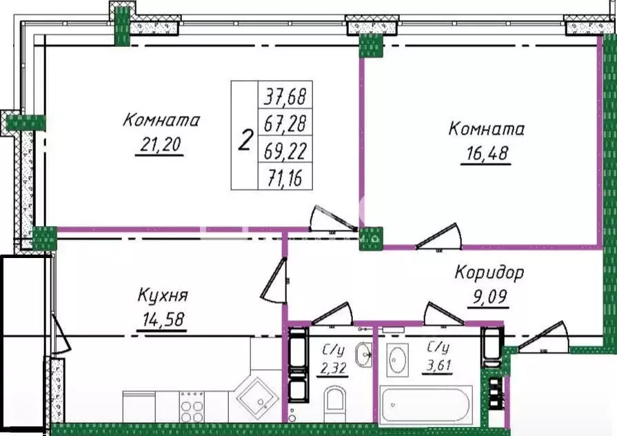 2-к кв. Ивановская область, Иваново ул. Голубева, 16 (69.4 м) - Фото 2