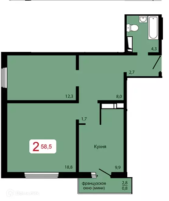 Продаётся 2-к квартира, 58.5 м - Фото 1