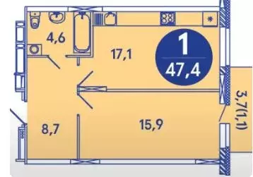 Продаётся 1-к квартира, 46.6 м - Фото 0