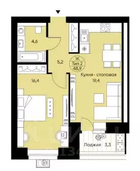 1-к кв. Коми, Сыктывкар ул. Карла Маркса, 165к1 (46.5 м) - Фото 2