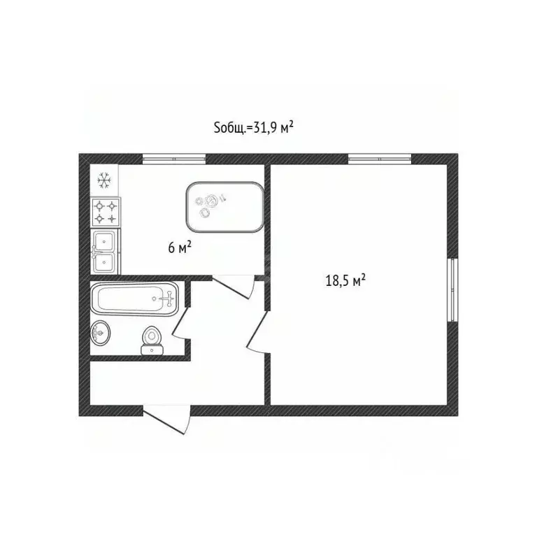 1-к кв. Брянская область, Брянск ул. 22-го съезда КПСС, 2 (31.9 м) - Фото 1