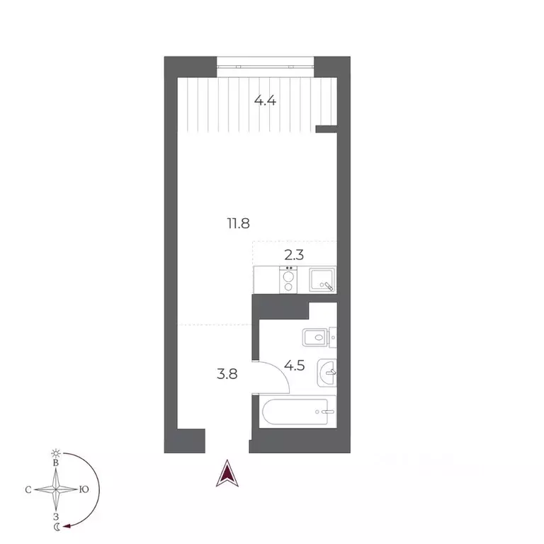 Студия Новосибирская область, Новосибирск Оскар жилой комплекс (26.8 ... - Фото 1