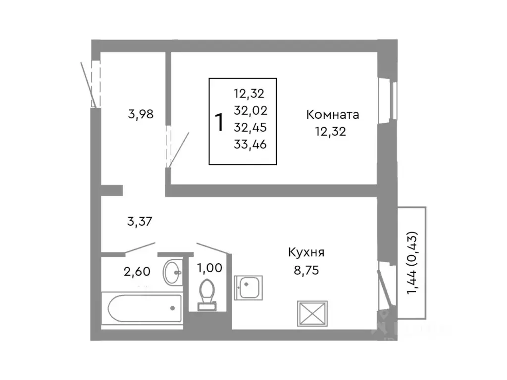 1-к кв. Челябинская область, Челябинск Нефтебазовая ул., 1-13 (32.45 ... - Фото 1