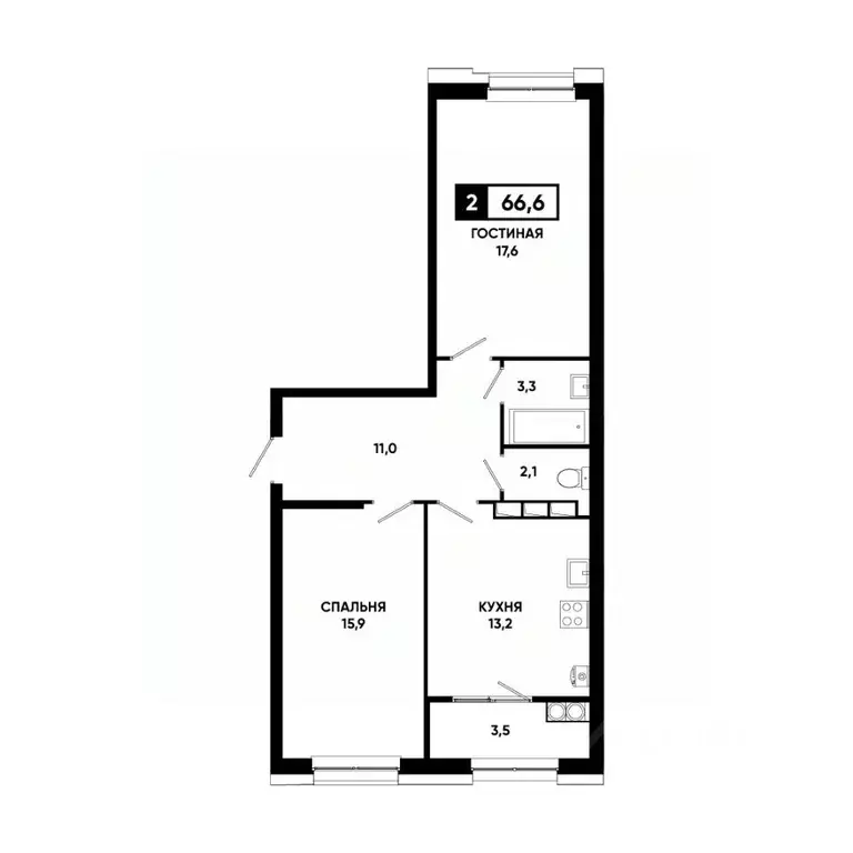 2-к кв. Ставропольский край, Ставрополь просп. Российский, 18к4 (66.6 ... - Фото 1