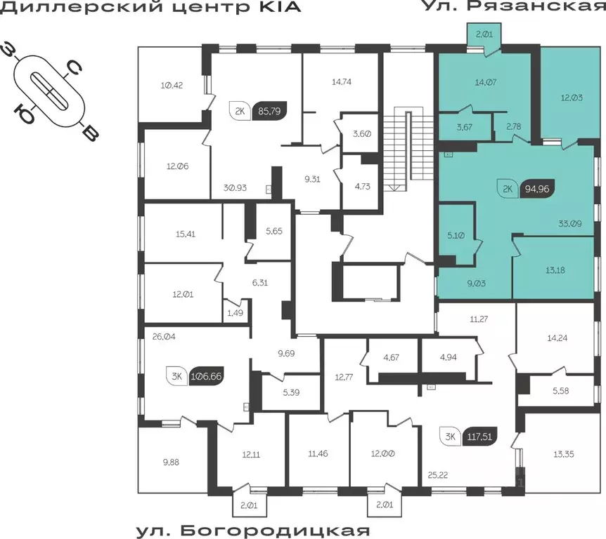 2-к кв. Тульская область, Тула ул. Богородицкая, 8В (86.54 м) - Фото 1