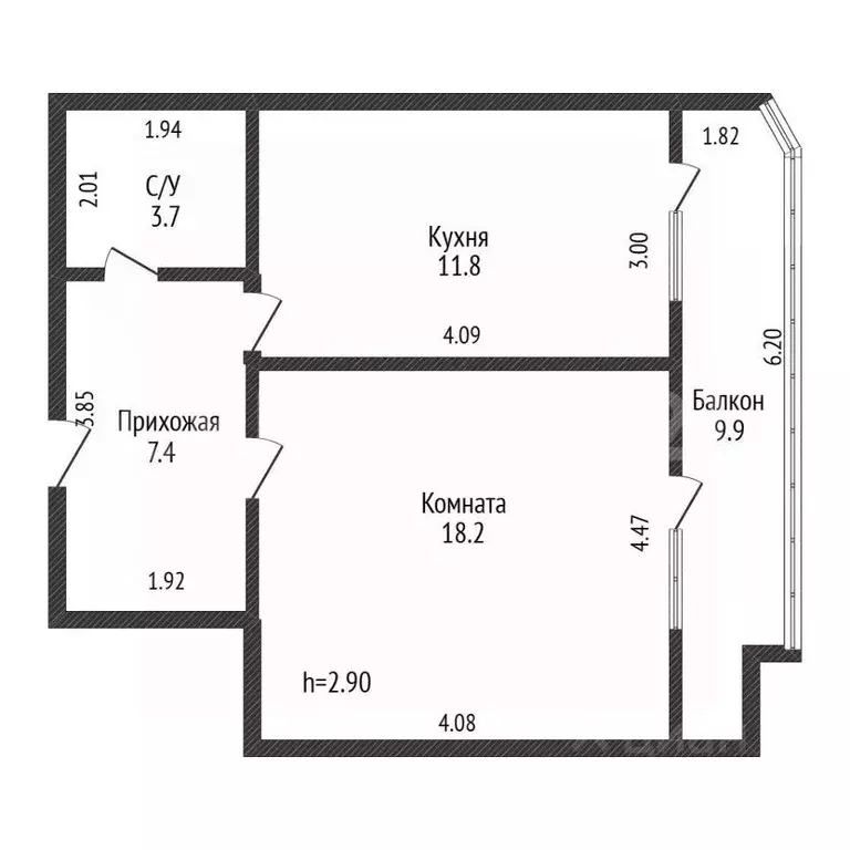 Квартира, 1 комната, 51 м - Фото 1