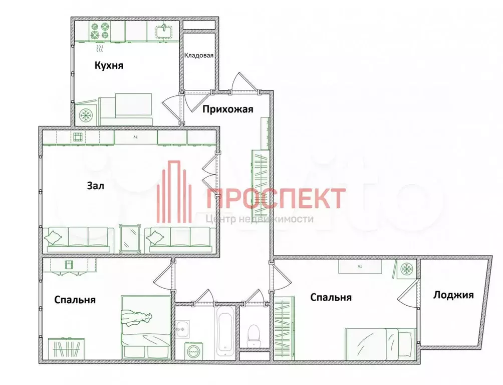 3-к. квартира, 62,9 м, 8/9 эт. - Фото 1