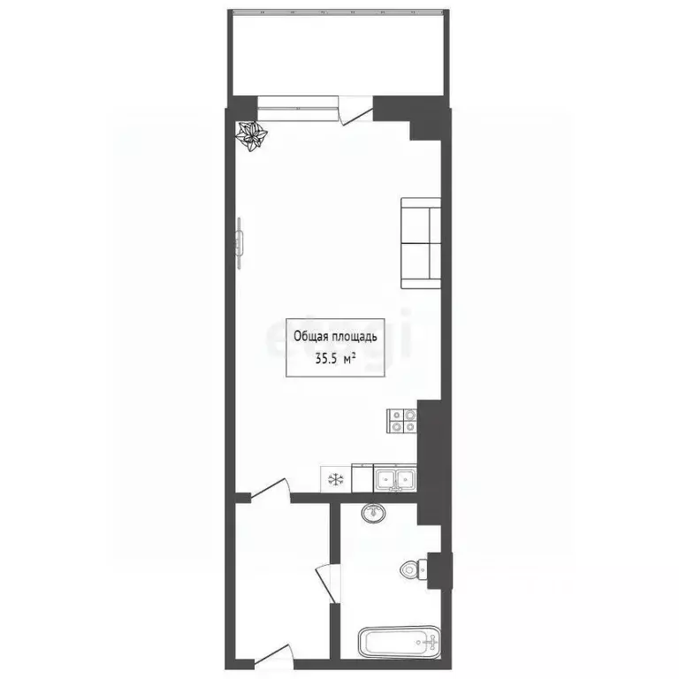 Студия Новосибирская область, Новосибирск Дачная ул., 5 (35.5 м) - Фото 2