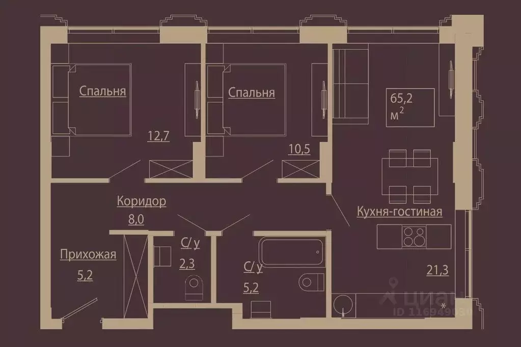 3-к кв. Новосибирская область, Новосибирск ул. Чаплыгина, 54 (64.8 м) - Фото 0