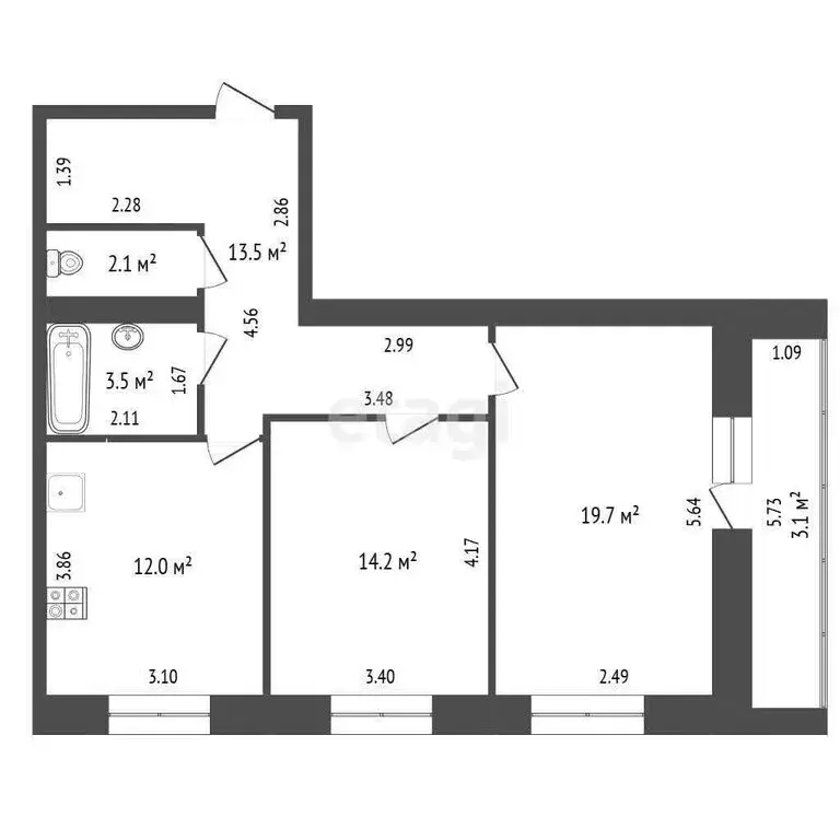 2-комнатная квартира: Череповец, Ленинградская улица, 21 (65 м) - Фото 1