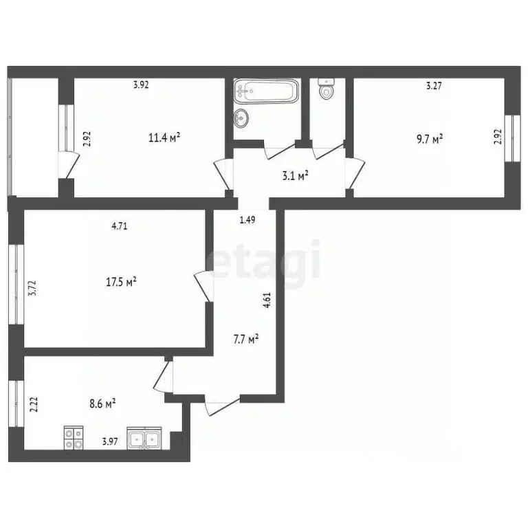 3-к кв. Пермский край, Пермь ул. Героев Хасана, 159 (63.5 м) - Фото 1