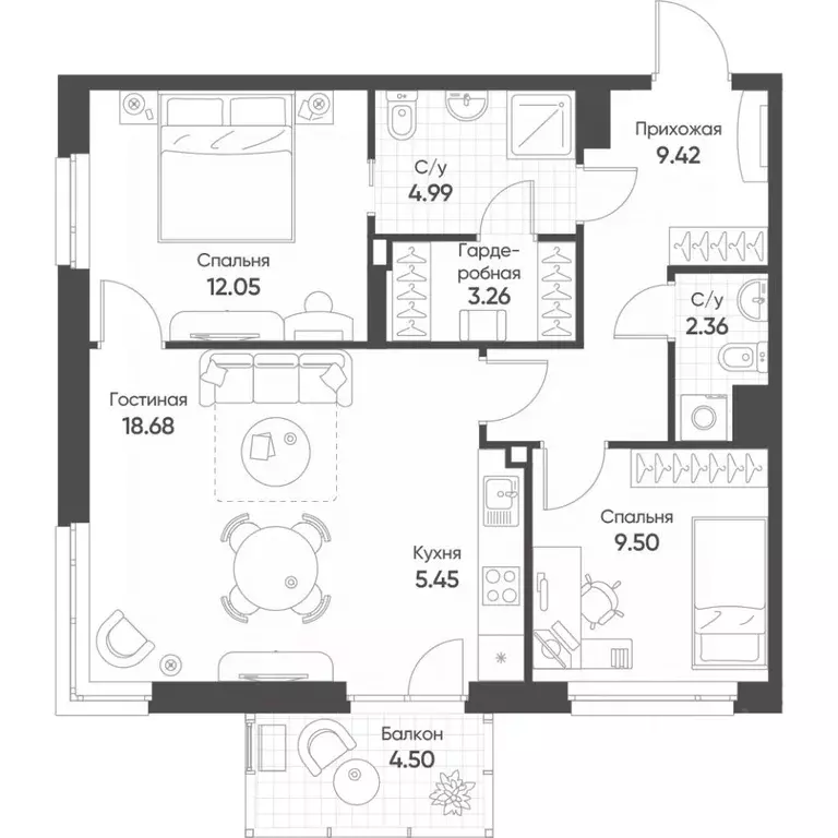 3-к кв. Татарстан, Казань ул. Гаврилова, 5Вк2 (67.06 м) - Фото 0