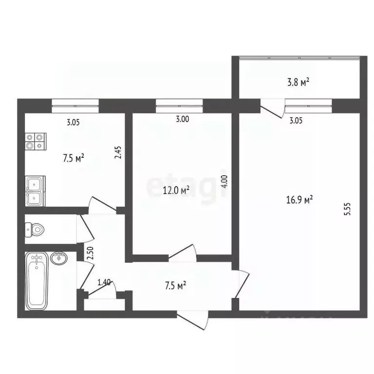 2-к кв. Нижегородская область, Выкса Центральный мкр, 11 (48.3 м) - Фото 1