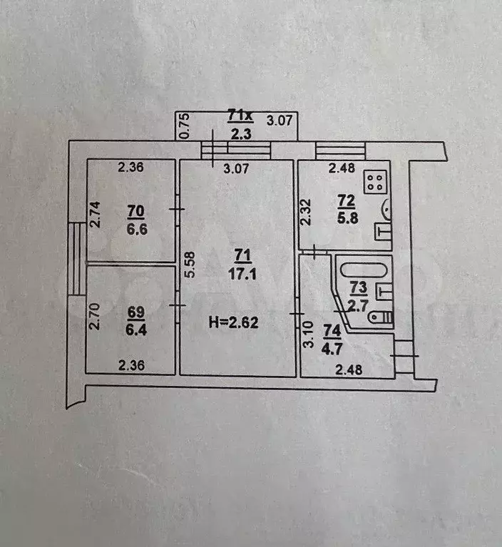 3-к. квартира, 44 м, 5/5 эт. - Фото 0