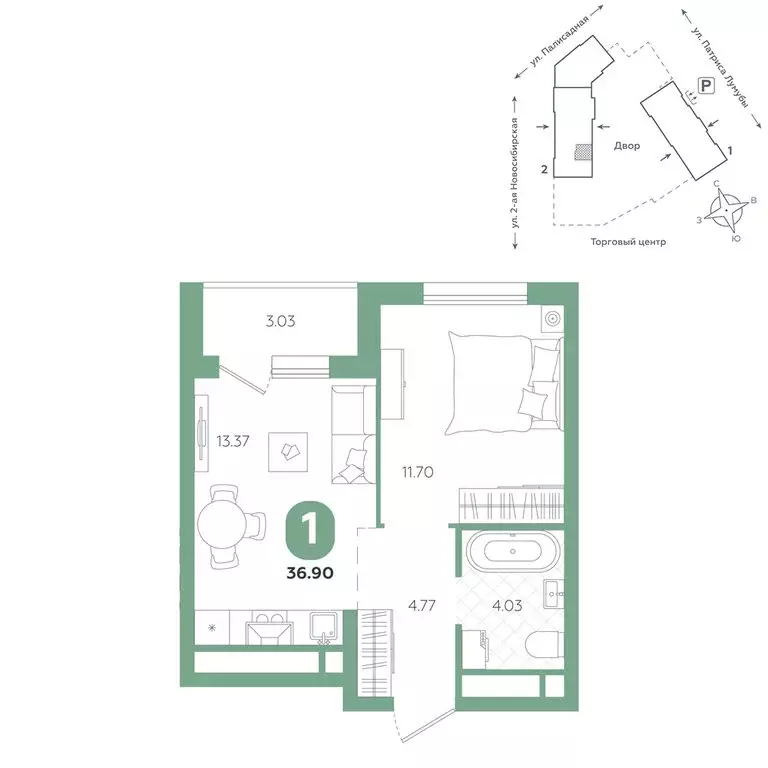 1-комнатная квартира: Екатеринбург, улица Патриса Лумумбы, 4 (36.9 м) - Фото 1