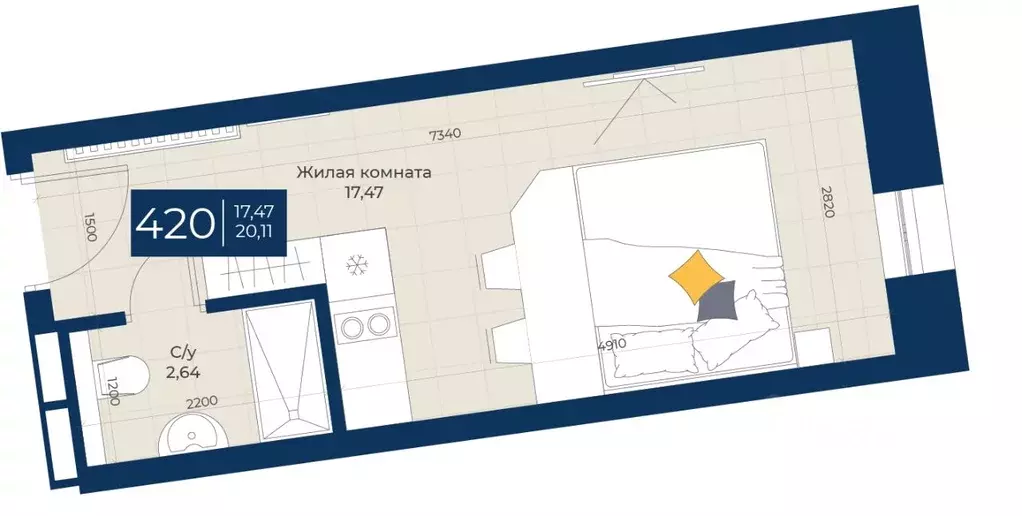 1-к кв. Татарстан, Казань ул. Бурхана Шахиди, 18/18 (20.12 м) - Фото 0