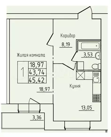1-к. квартира, 45,4 м, 11/13 эт. - Фото 0