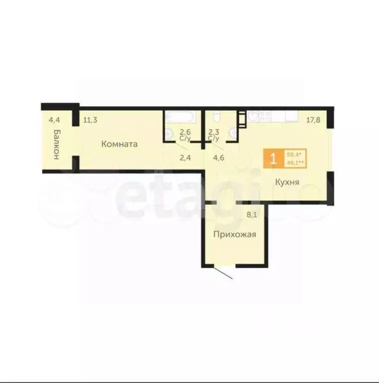 1-к кв. Курганская область, Курган Заозерный жилрайон, 3-й мкр, 9Г ... - Фото 1