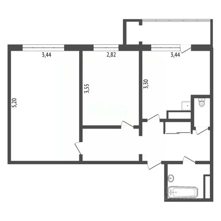 2-к кв. Саха (Якутия), Нерюнгри просп. Ленина, 6 (53.8 м) - Фото 2