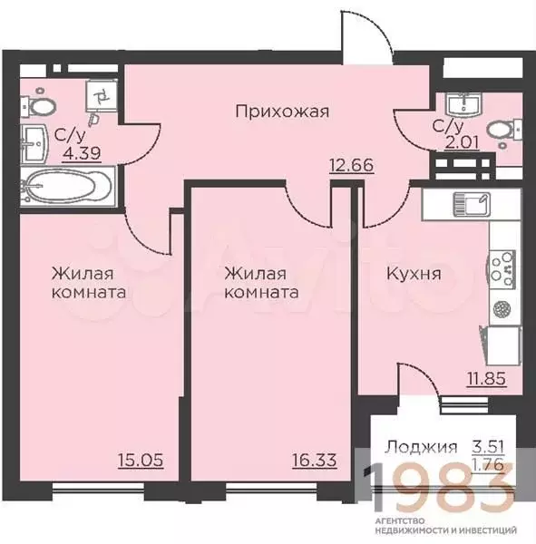 2-к. квартира, 64 м, 17/18 эт. - Фото 0