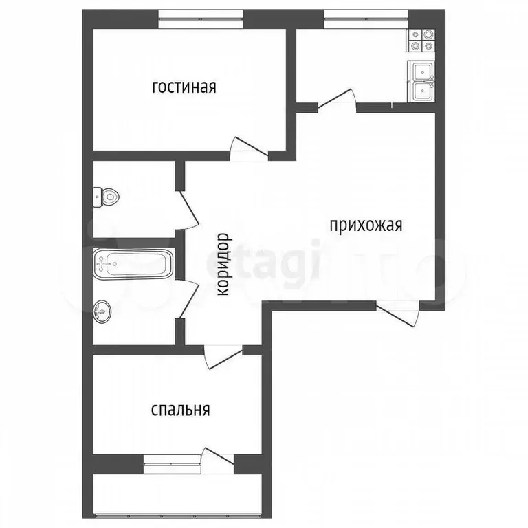2-к. квартира, 48,6 м, 5/5 эт. - Фото 0