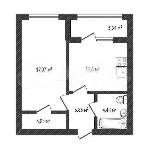 1-к. квартира, 44 м, 2/3 эт. - Фото 0