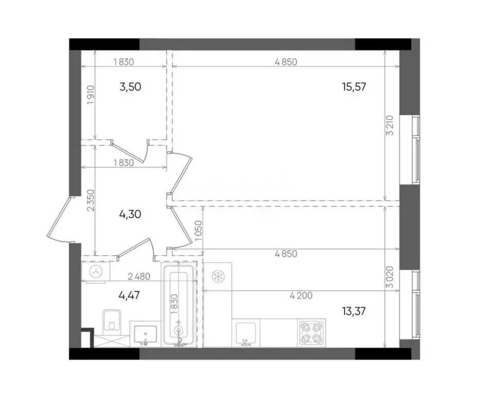 1-комнатная квартира: Казань, ЖК Вознесенский Квартал (41.21 м) - Фото 1
