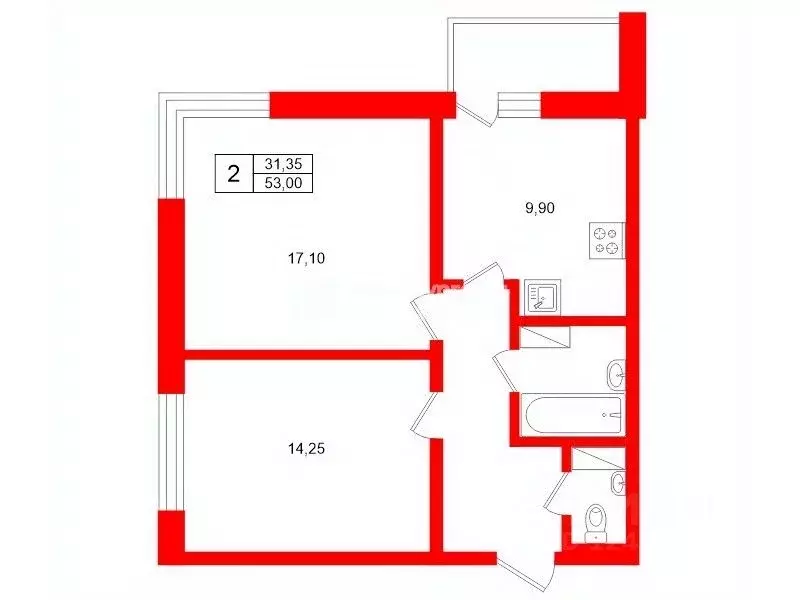 2-к кв. Санкт-Петербург пос. Парголово, Заречная ул., 13к4 (53.0 м) - Фото 2