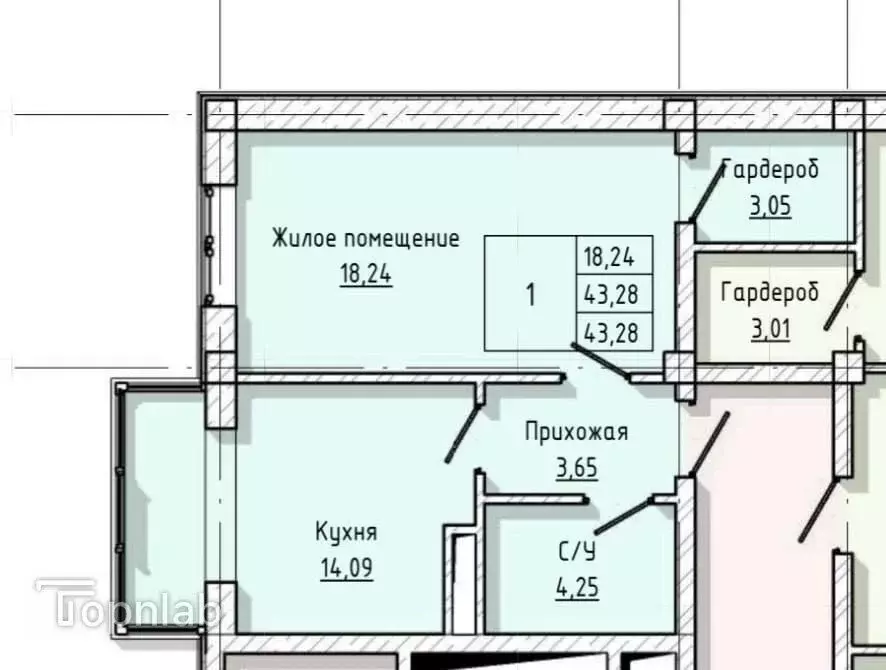 1-комнатная квартира: Нальчик, улица А.А. Кадырова, 24 (43.28 м) - Фото 0