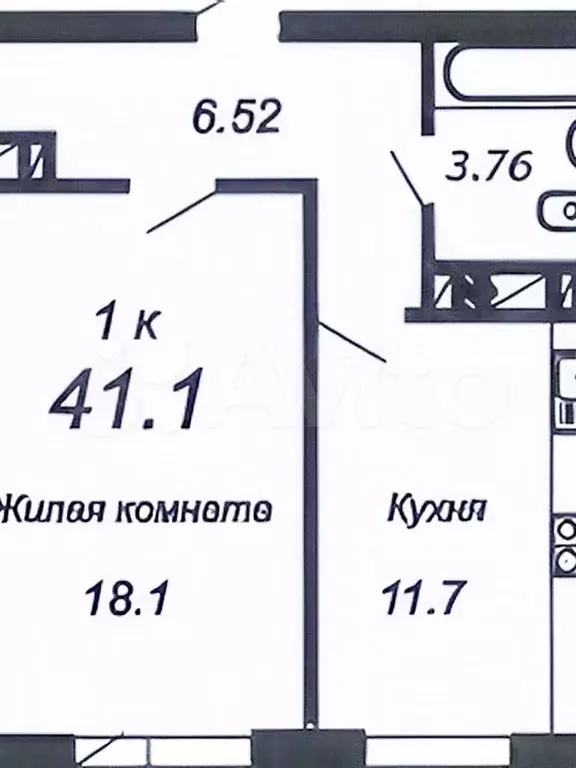 1-к. квартира, 41,1 м, 8/18 эт. - Фото 0
