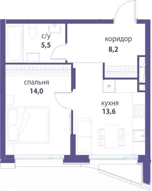 1-комнатная квартира: Москва, ЮВАО, район Лефортово, ЖК Символ (41.2 ... - Фото 0