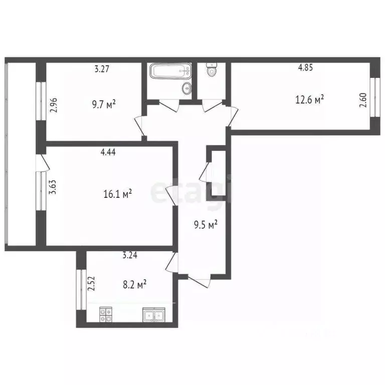 3-к кв. Вологодская область, Вологда Благовещенская ул., 91 (65.0 м) - Фото 1