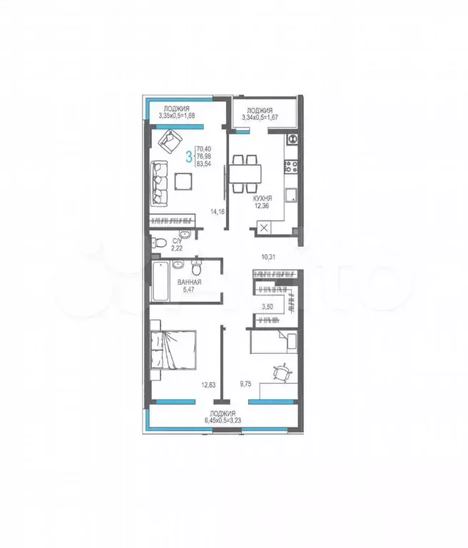 3-к. квартира, 77 м, 1/8 эт. - Фото 1