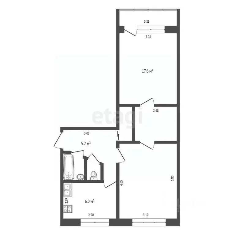 2-к кв. Башкортостан, Стерлитамак Железнодорожная ул., 14 (44.7 м) - Фото 2
