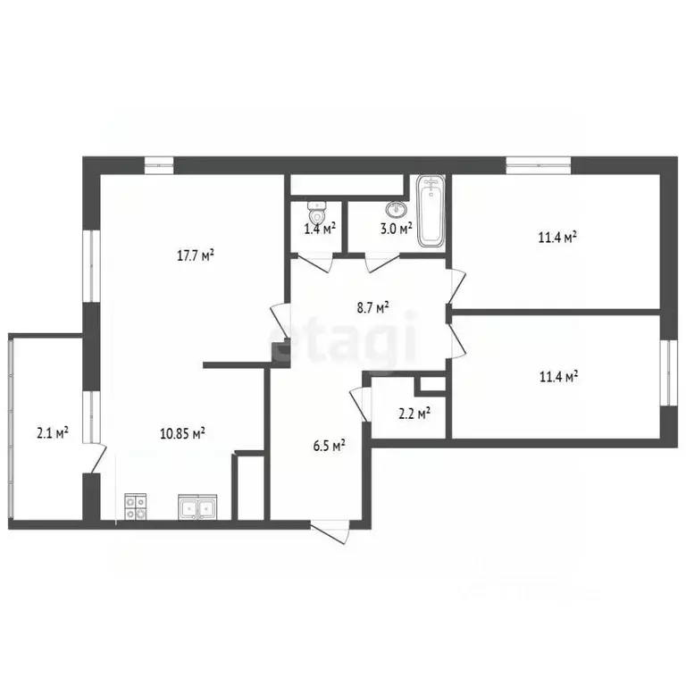 2-к кв. Ханты-Мансийский АО, Ханты-Мансийск Ледовая ул., 11 (71.9 м) - Фото 2