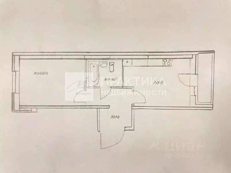 Квартира, 1 комната, 43.4 м - Фото 1