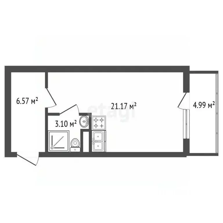 Студия Санкт-Петербург пос. Шушары, Ленсоветовский тер., 23 (32.3 м) - Фото 2