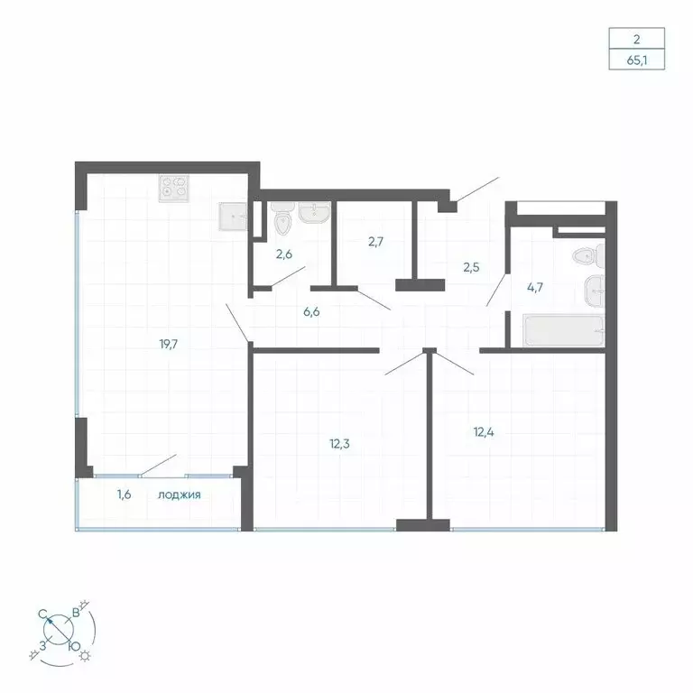 2-комнатная квартира: Екатеринбург, улица Вильгельма де Геннина, 59 ... - Фото 1