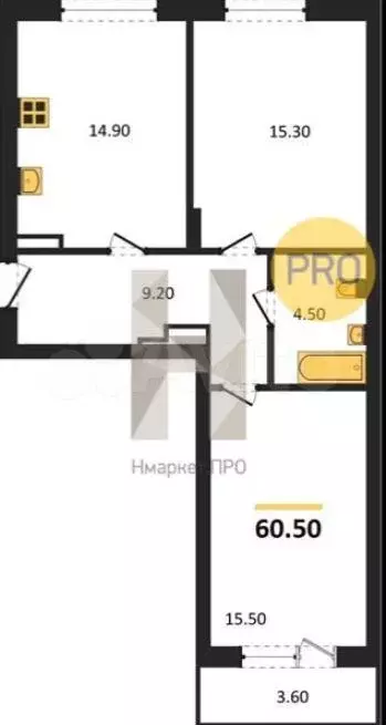 2-к. квартира, 60,5 м, 1/8 эт. - Фото 1