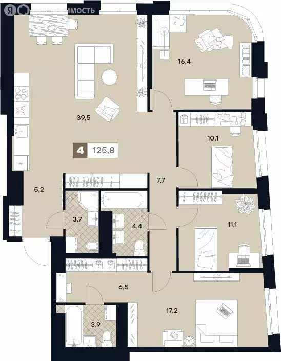 4-комнатная квартира: Москва, Лодочная улица, 27к2 (125.8 м) - Фото 0